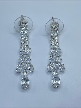 Swarovski Crystal Elements White Crystals Teardrop Art Deco Dangle Earrings